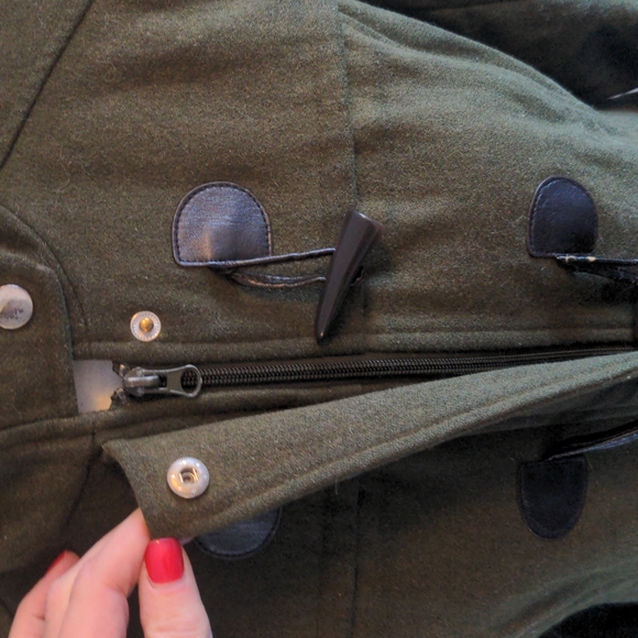 Army Green Wool Utility Coat with Hood - Picture 10 of 12